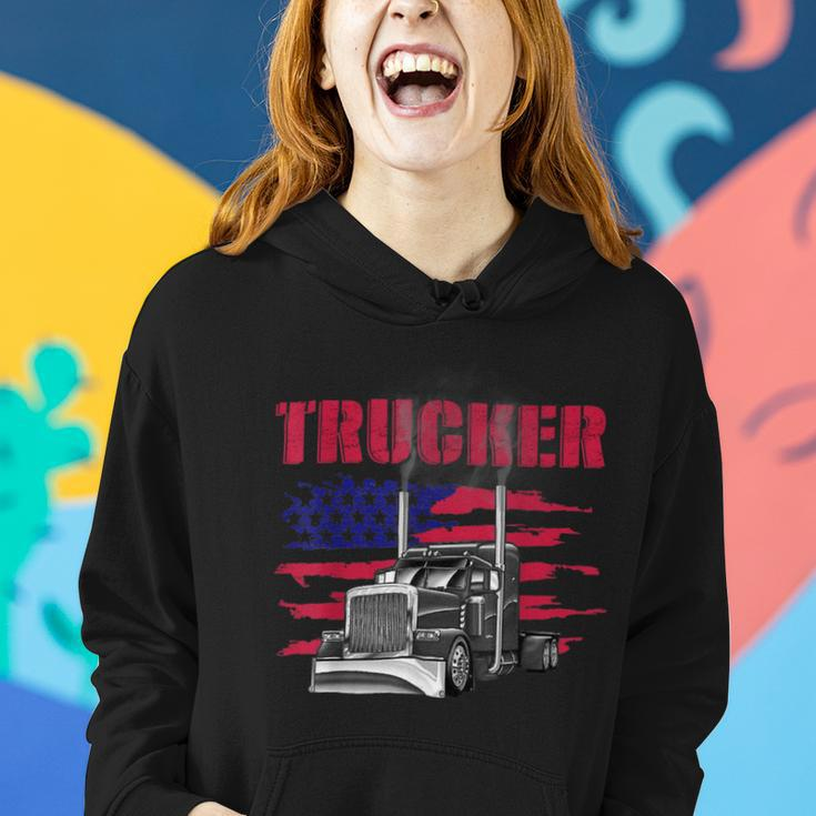 Trucker Truck Driver American Flag Trucker Women Hoodie Gifts for Her