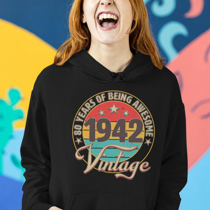 Vintage 1942 Birthday 80 Years Of Being Awesome Emblem Women Hoodie Gifts for Her