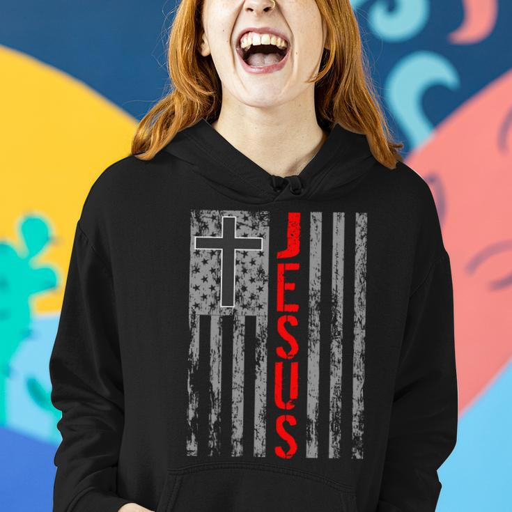 Vintage Jesus Usa American Flag Catholic Christion Cross Women Hoodie Gifts for Her
