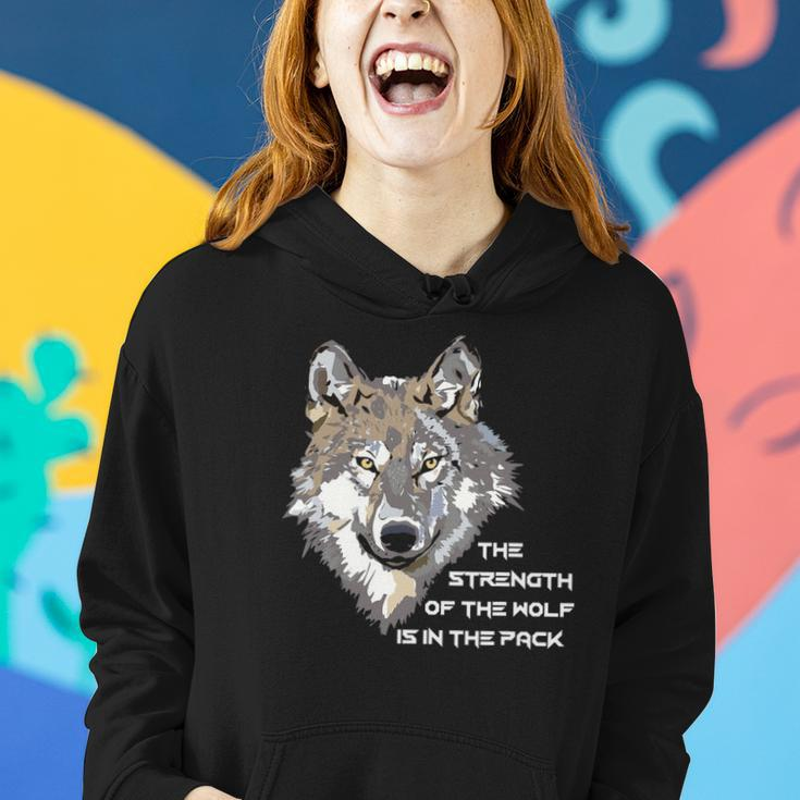 Wolf Face - The Strength Of The Wolf Is In The Pack Women Hoodie Graphic Print Hooded Sweatshirt Gifts for Her