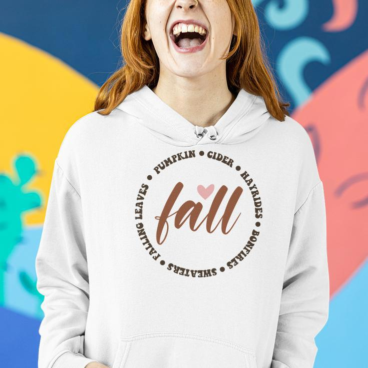 Fall Circle Pumpkin Leaves Hayrides Sweaters Women Hoodie Graphic Print Hooded Sweatshirt Gifts for Her