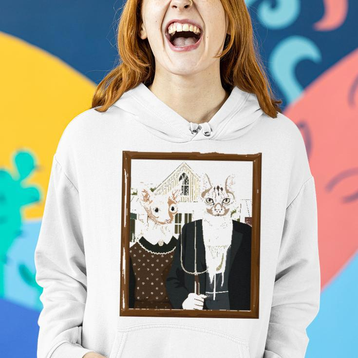 Funny American Gothic Cat Parody Ameowican Gothic Graphic Women Hoodie Gifts for Her