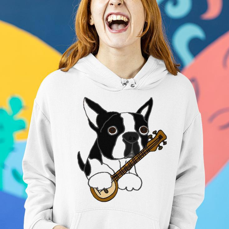 Funny Boston Terrier Dog Playing Banjo Women Hoodie Gifts for Her
