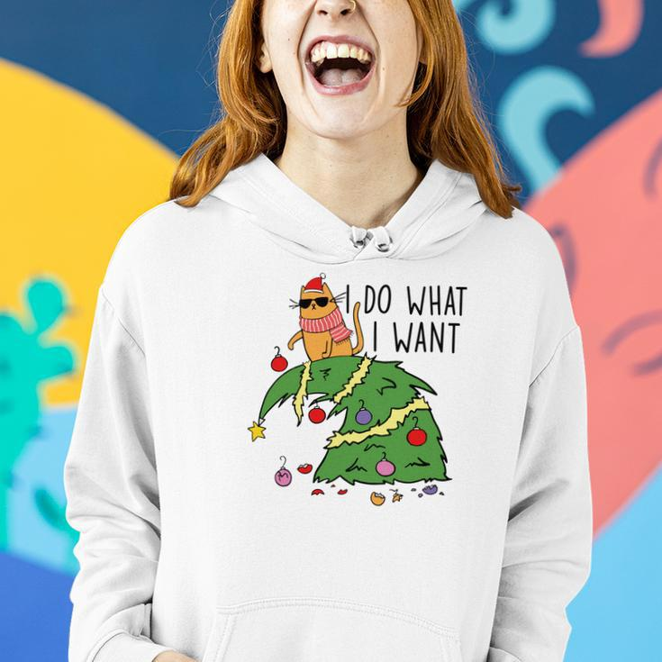 Funny Christmas Cat I Do What I Want Xmas Holiday Women Hoodie Graphic Print Hooded Sweatshirt Gifts for Her