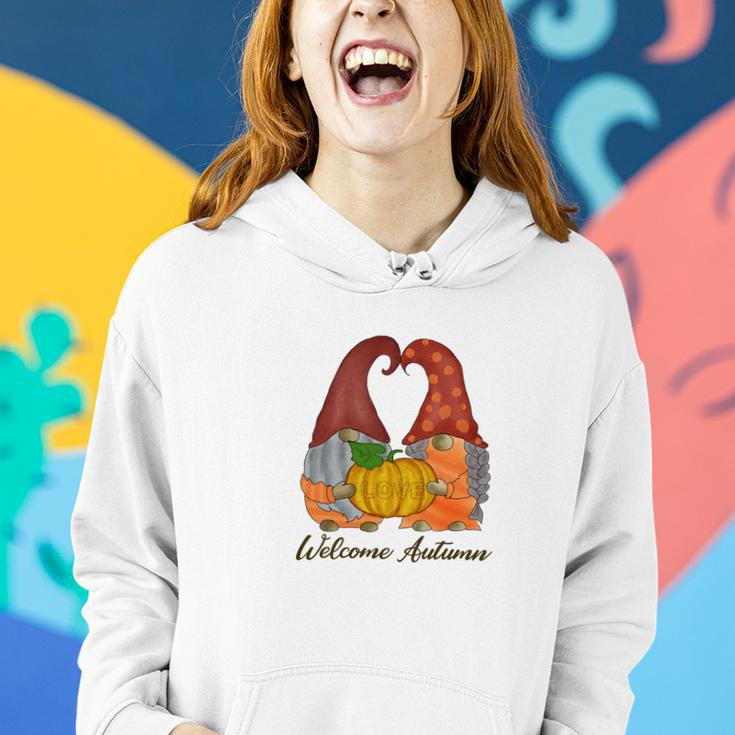Gnomes Couple Welcome Autumn Fall Season Women Hoodie Graphic Print Hooded Sweatshirt Gifts for Her