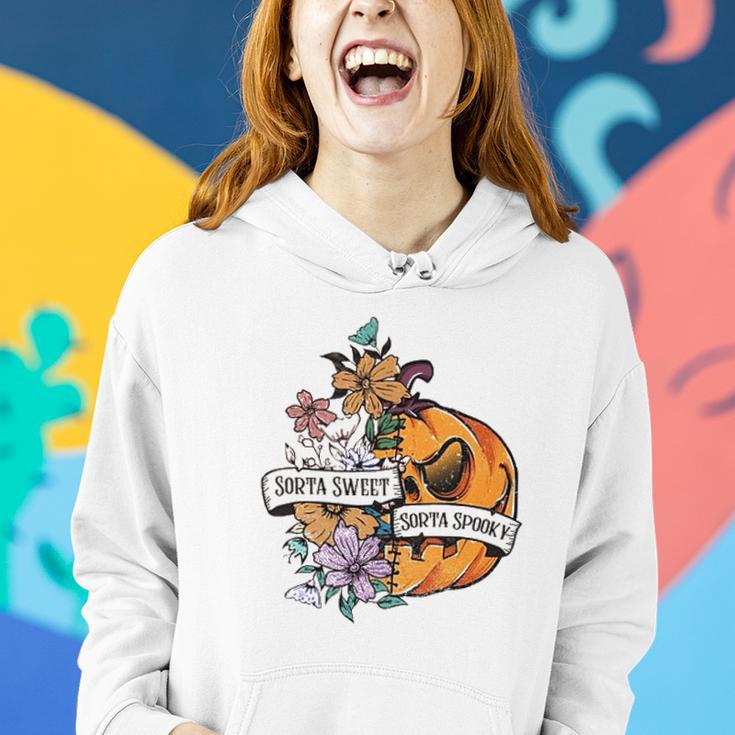 Halloween Sorta Sweet Sorta Spooky Pumpkin Floral Women Hoodie Gifts for Her