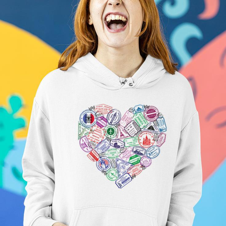 Heart Shaped Passport Travel Stamp Women Hoodie Gifts for Her