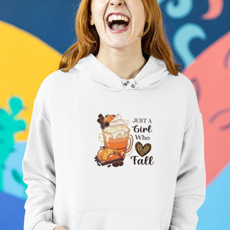 Latte Cream Just A Girl Who Loves Fall Women Hoodie Graphic Print Hooded Sweatshirt Gifts for Her