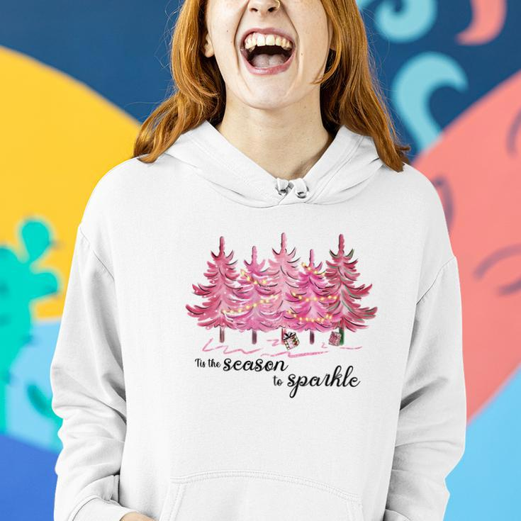 Minimalist Christmas Tree Pink ChristmasTis The Season To Sparkle Women Hoodie Graphic Print Hooded Sweatshirt Gifts for Her