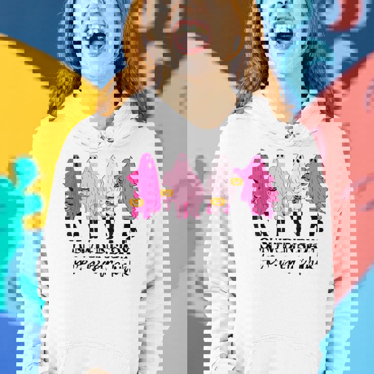 On Wednesday We Wear Pink Ghost Halloween Breast Cancer Women Hoodie Graphic Print Hooded Sweatshirt Gifts for Her