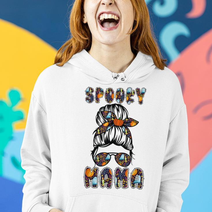 Spooky Mama Scary Halloween Messy Hair Bun Mothers Women Hoodie Gifts for Her