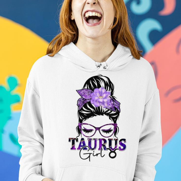 Taurus Girl Birthday Messy Bun Hair Purple Floral Women Hoodie Gifts for Her