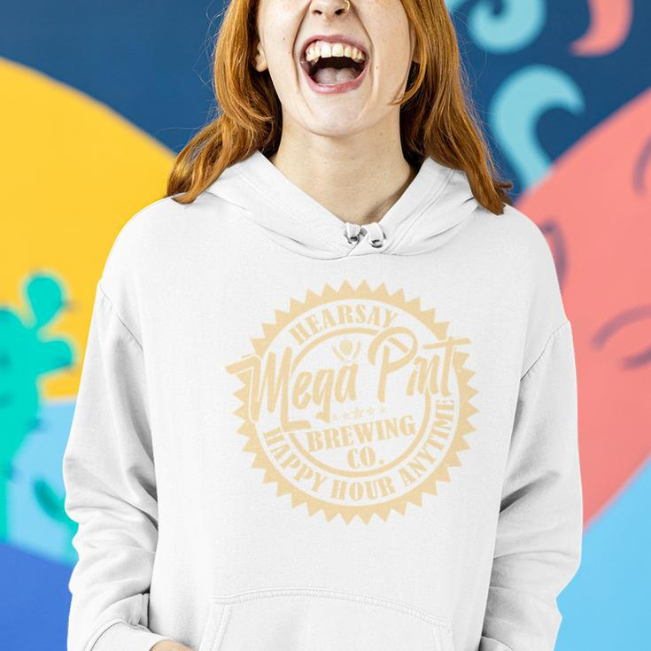 Vintage Hearsay Mega Pint Brewing Co Happy Hour Anytime Emblem Women Hoodie Gifts for Her