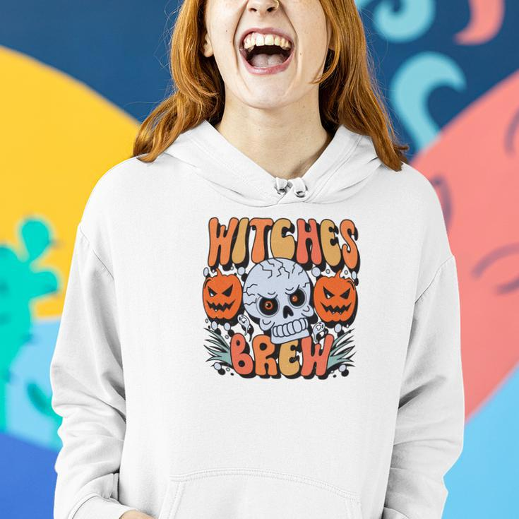 Witches Crew Pumpkin Skull Groovy Fall Women Hoodie Graphic Print Hooded Sweatshirt Gifts for Her