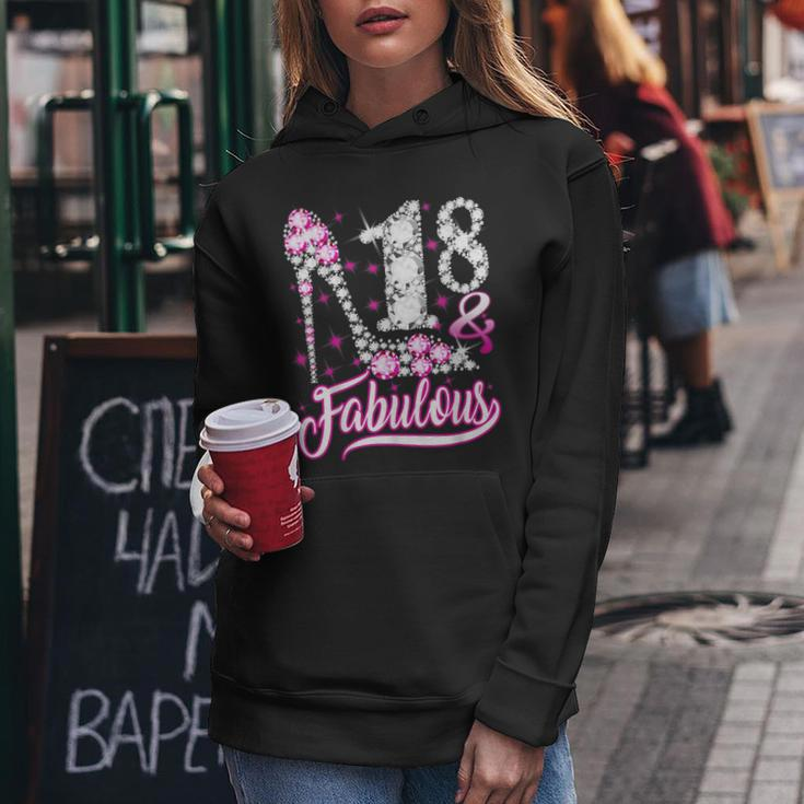 18 Years Old Gifts 18 & Fabulous 18Th Birthday Pink Diamond Women Hoodie Graphic Print Hooded Sweatshirt Personalized Gifts
