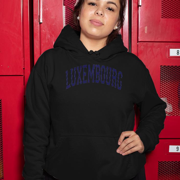 Luxembourg Varsity Style Navy Blue Text Women Hoodie