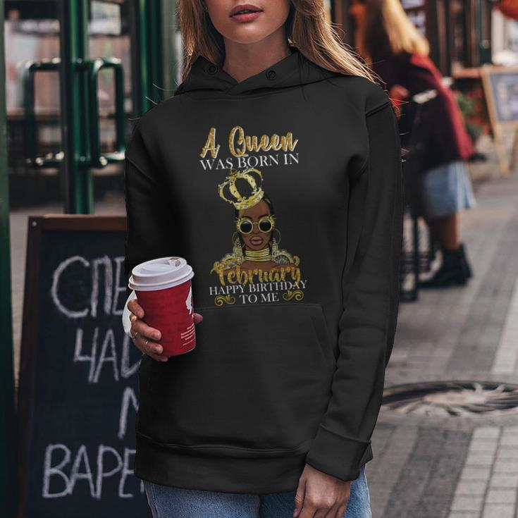 A Queen Was Born In February Happy Birthday Graphic Design Printed Casual Daily Basic Women Hoodie Personalized Gifts