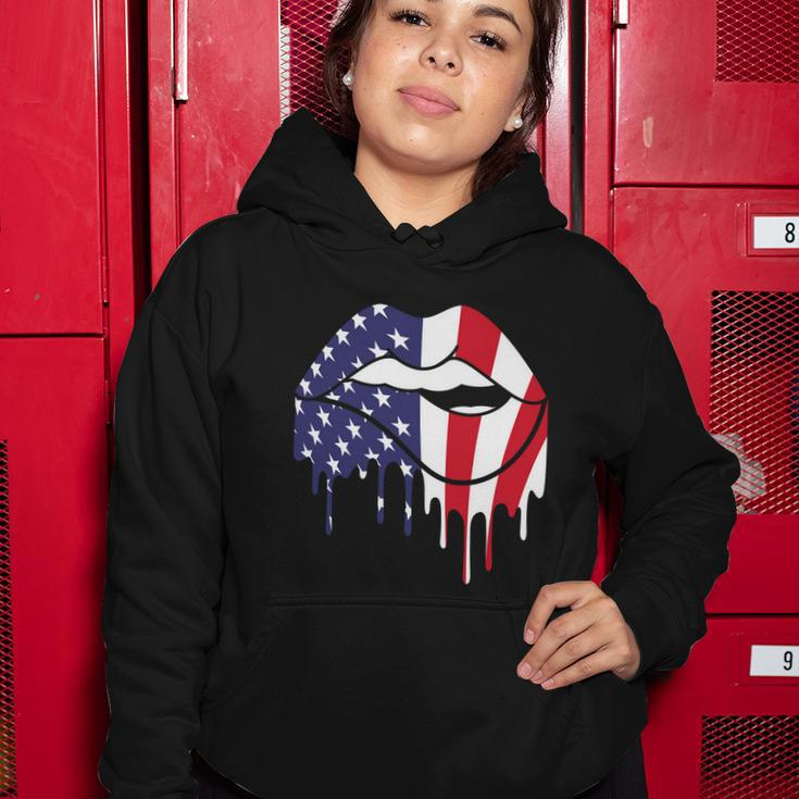 Cute Dripping Lips 4Th Of July Usa Flag Graphic Plus Size Women Hoodie Unique Gifts