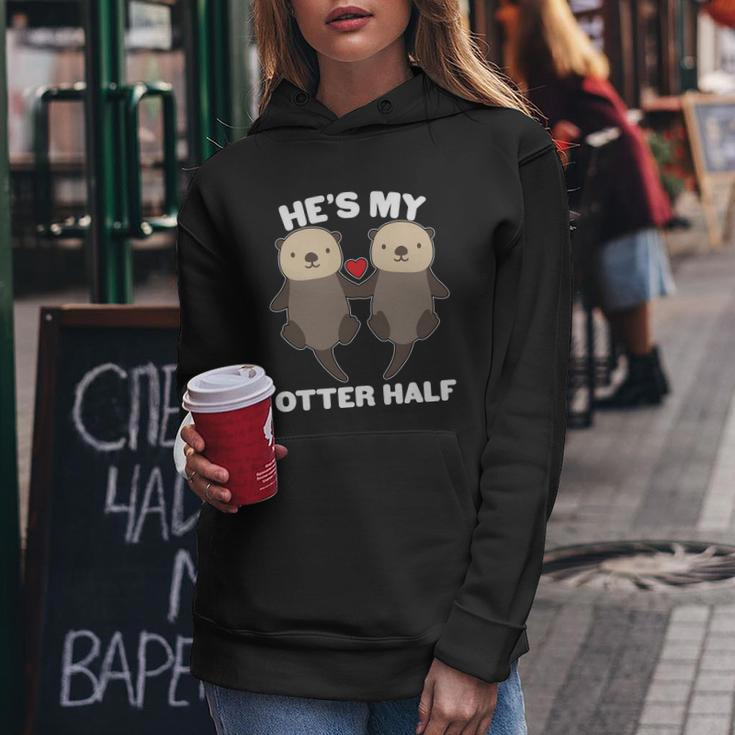 Cute Hes My Otter Half Matching Couples Shirts Graphic Design Printed Casual Daily Basic Women Hoodie Personalized Gifts