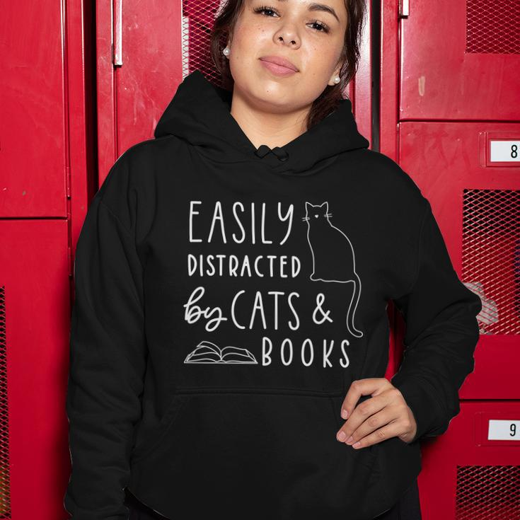Easily Distracted Cats And Books Funny Gift For Cat Lovers Gift Women Hoodie Unique Gifts