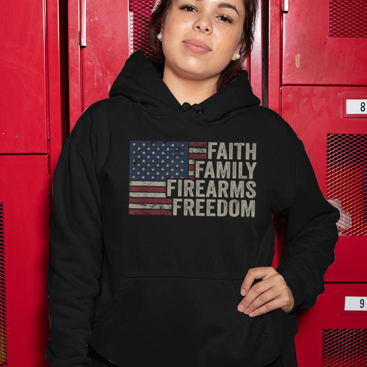 Faith Family Firearms & Freedom American Flag Pro God Guns Women Hoodie Unique Gifts