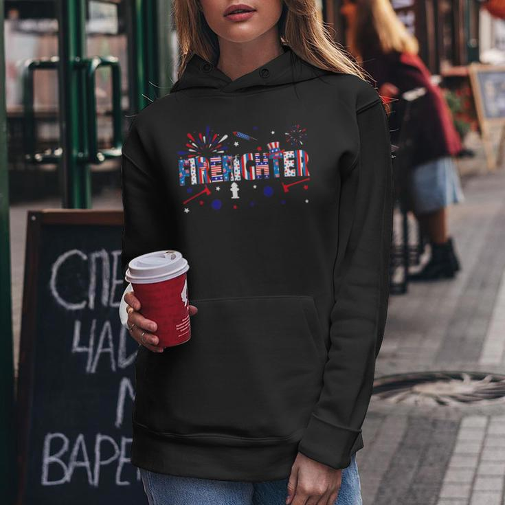Firefighter Retro American Flag Firefighter Jobs 4Th Of July Fathers Day V2 Women Hoodie Funny Gifts