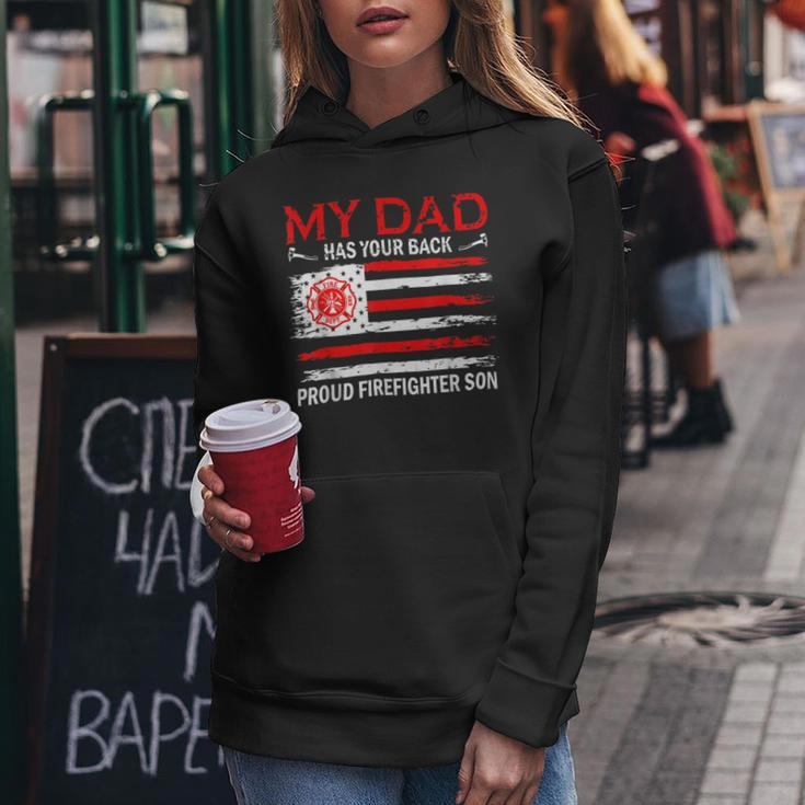 Firefighter Retro My Dad Has Your Back Proud Firefighter Son Us Flag V2 Women Hoodie Funny Gifts