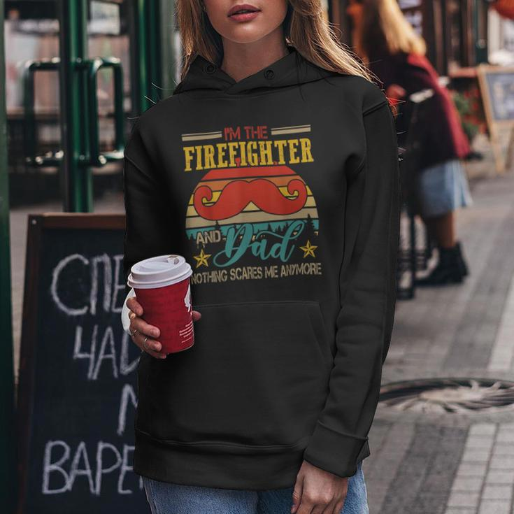 Firefighter Vintage Retro Im The Firefighter And Dad Funny Dad Mustache Women Hoodie Funny Gifts