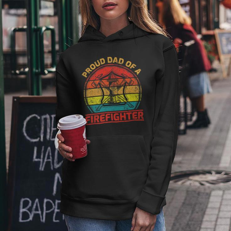 Firefighter Vintage Retro Proud Dad Of A Firefighter Fireman Fathers Day V2 Women Hoodie Funny Gifts
