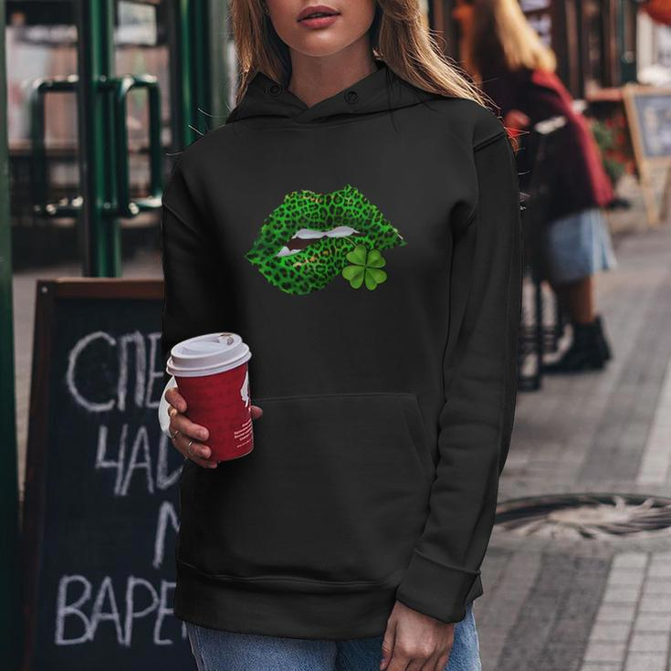 Green Lips Sexy Irish Leopard Shamrock St Patricks Day Graphic Design Printed Casual Daily Basic Women Hoodie Personalized Gifts