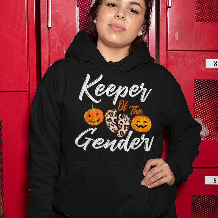 Halloween Keeper Of The Gender Reveal Pumpkin Party Leopard Women Hoodie Funny Gifts