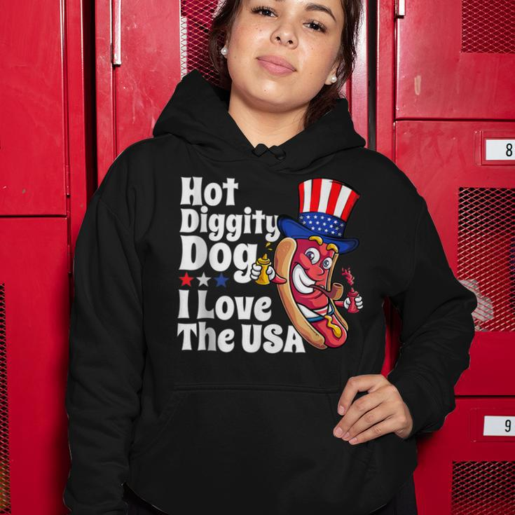 Hot Diggity Dog I Love The Usa Funny 4Th Of July Party Women Hoodie Funny Gifts