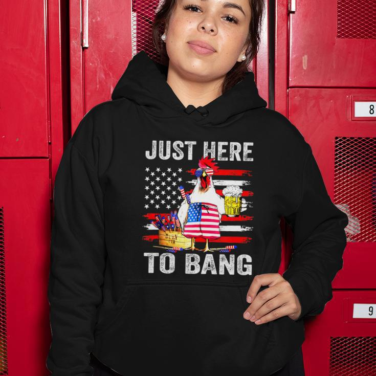 Just Here To Bang Usa Flag Chicken Beer Firework 4Th Of July Women Hoodie Unique Gifts