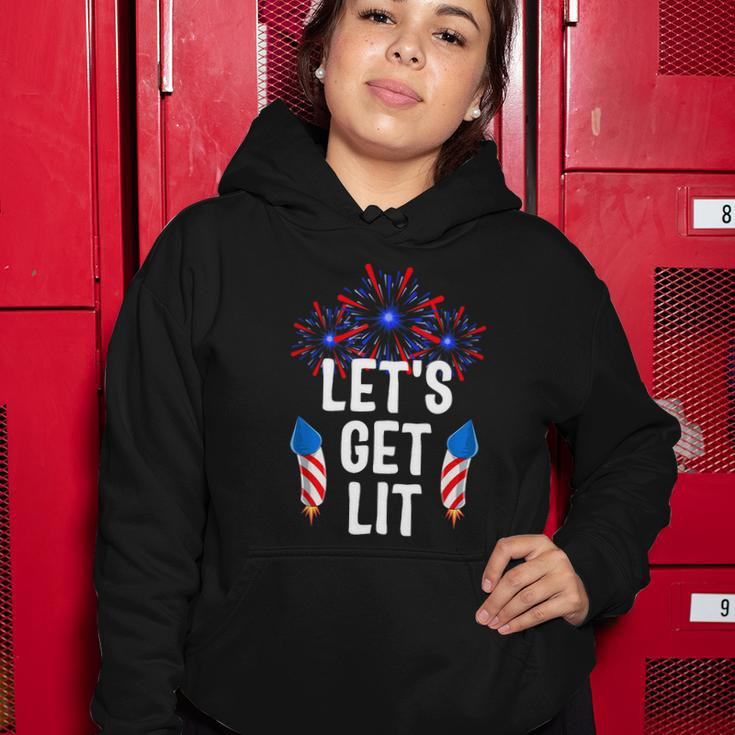 Lets Get Lit 4Th Of July With Fireworks Gift Women Hoodie Unique Gifts