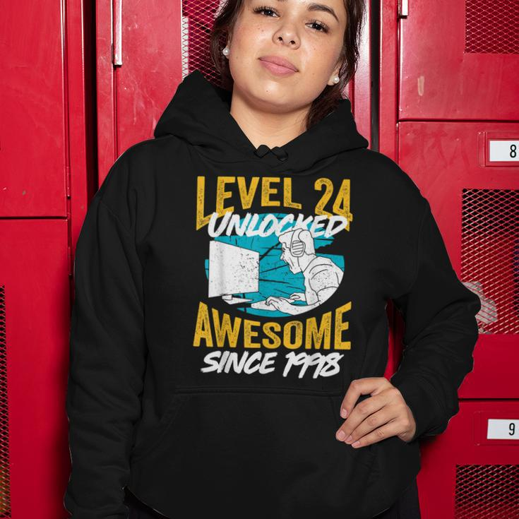 Level 24 Unlocked Awesome 1998 24Th Birthday Man Video Game Women Hoodie Funny Gifts