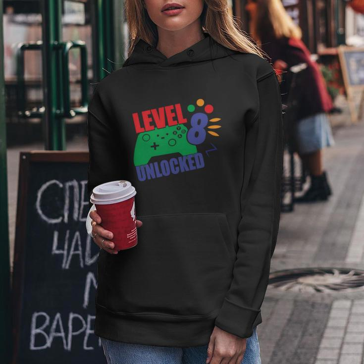 Level 8 Unlocked 8Th Gamer Video Game Birthday Video Game Graphic Design Printed Casual Daily Basic Women Hoodie Personalized Gifts