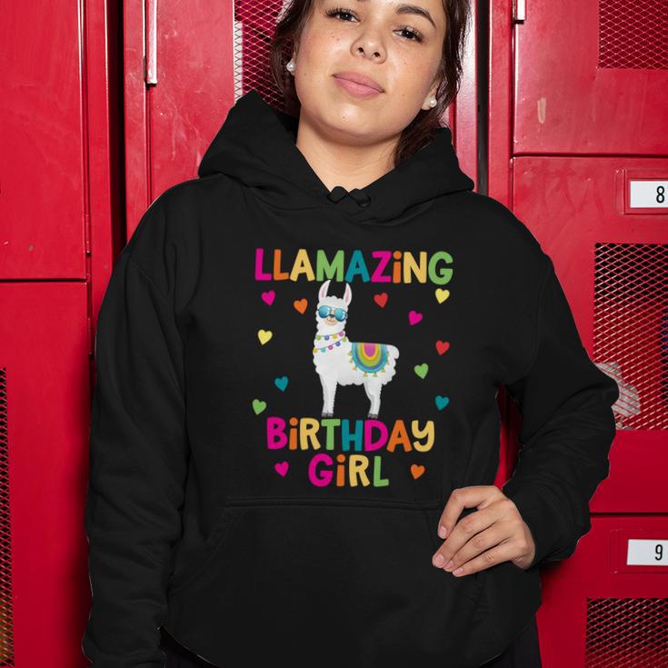 Llama Birthday Party Llamazing Gift Girl Rainbow Hearts Gift Women Hoodie Unique Gifts