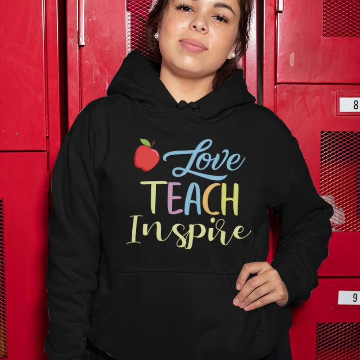 Love Teach Inspire Funny School Student Teachers Graphics Plus Size Shirt Women Hoodie Unique Gifts