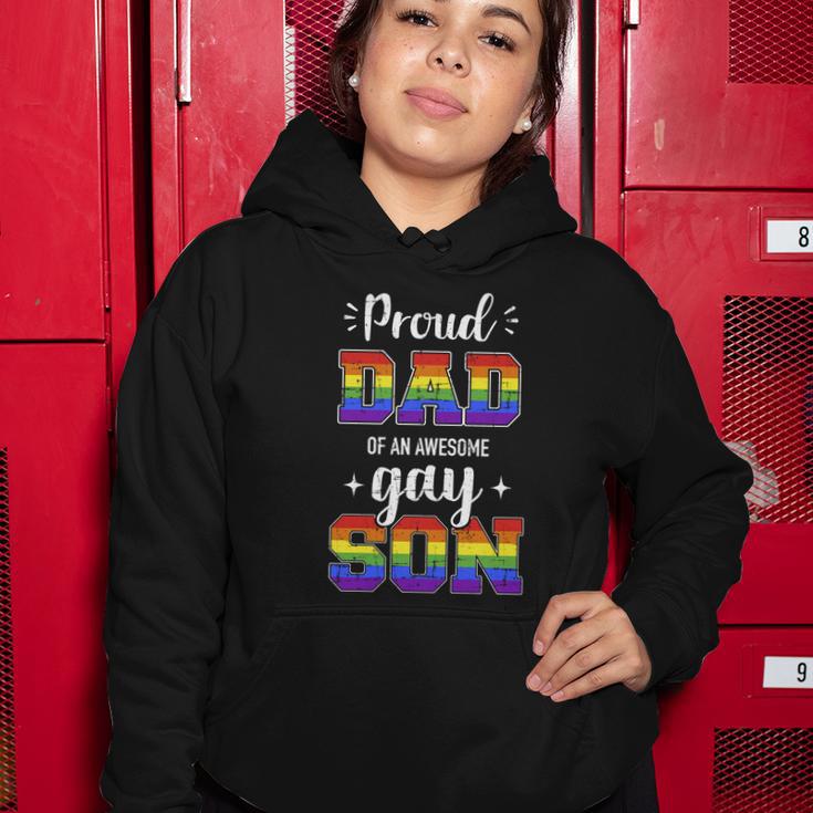 Proud Dad Of Awesome Gay Son Rainbow Pride Month Family Meaningful Gift Women Hoodie Unique Gifts