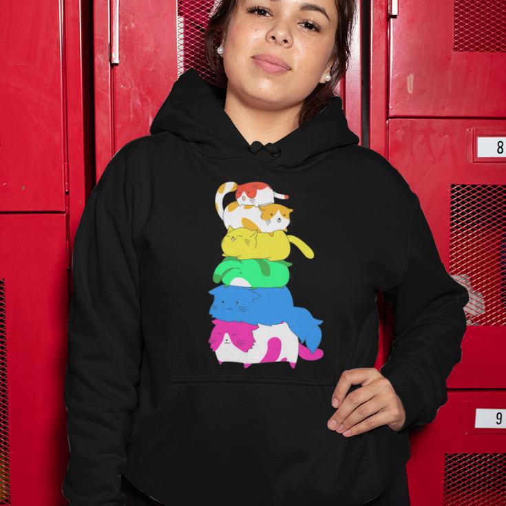 Purride Rainbow Lgbt Cat Pile Funny Feline Gay Pride Cat Gift Women Hoodie Unique Gifts