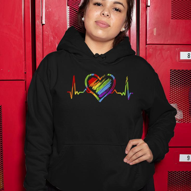 Rainbow Heartbeat Lgbt Gay Pride Great Gift Women Hoodie Unique Gifts