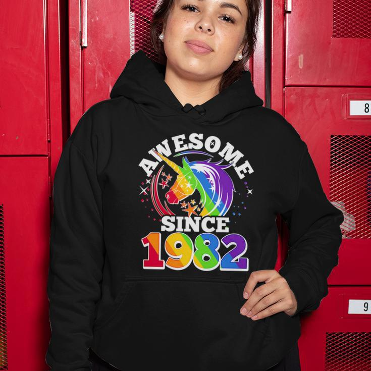 Rainbow Unicorn Awesome Since 1982 40Th Birthday Women Hoodie Unique Gifts