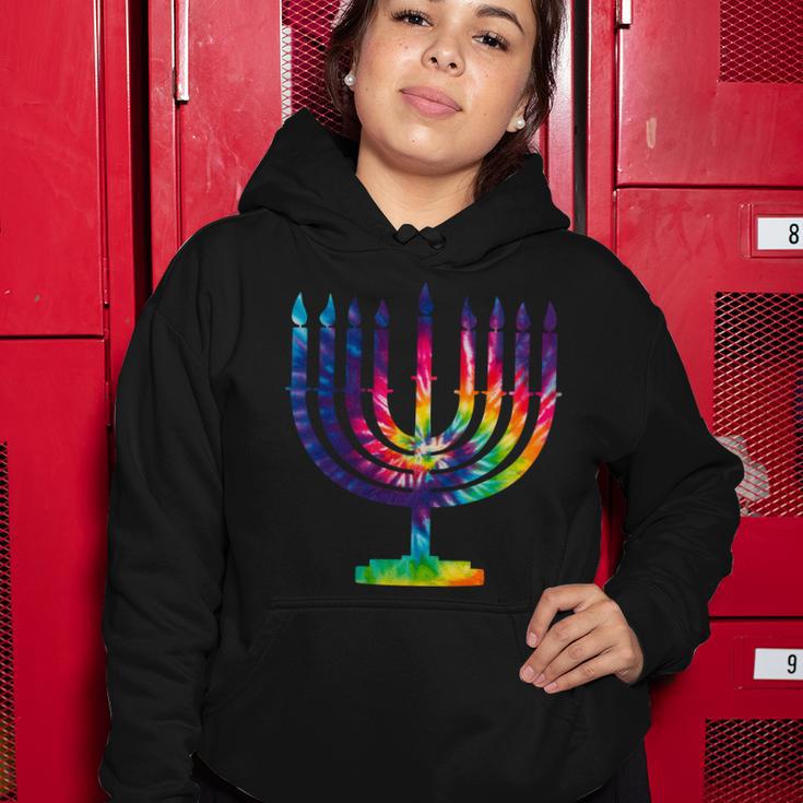 Tie Dye Menorah Hanukkah Chanukah Women Hoodie Unique Gifts