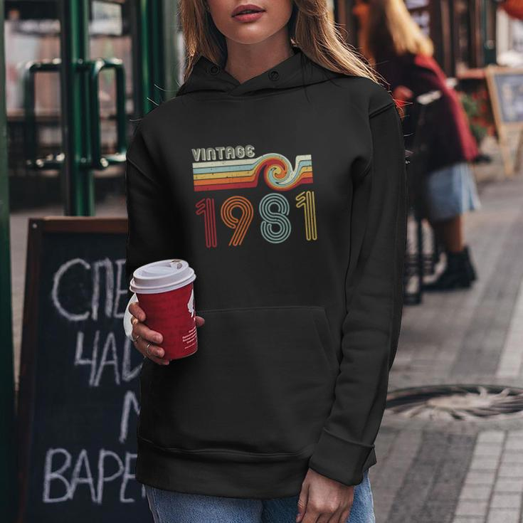 Vintage 1981 Retro Birthday Gift Graphic Design Printed Casual Daily Basic Women Hoodie Personalized Gifts