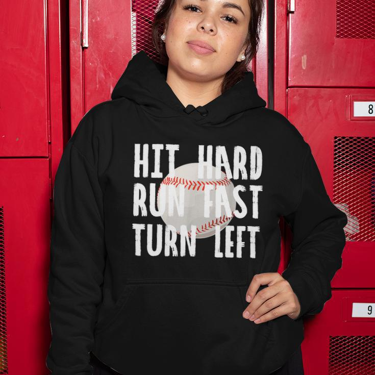 Vintage Hit Hard Run Fast Turn Left Baseball Funny Sport Gift Women Hoodie Unique Gifts