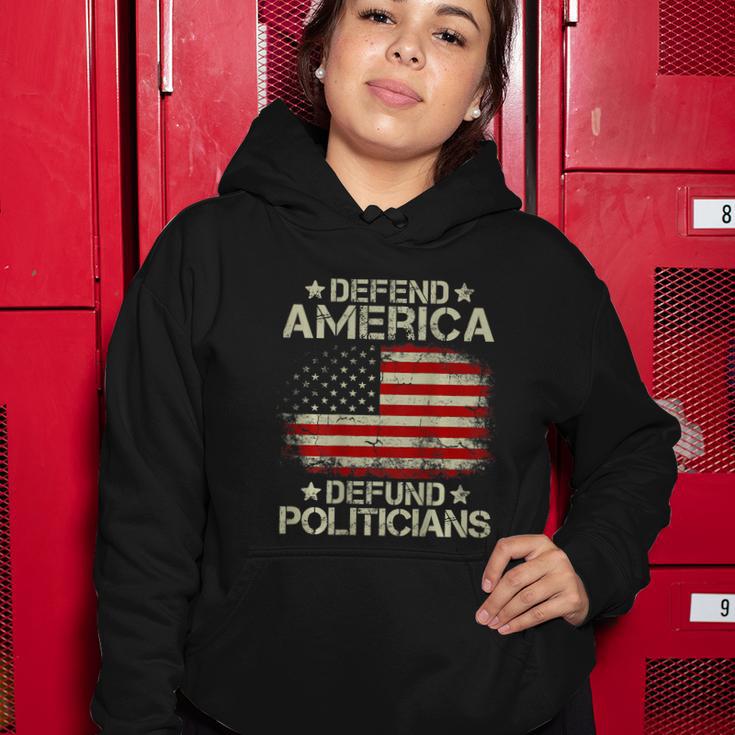 Vintage Usa Flag Defend America Defund Politicians Women Hoodie Unique Gifts