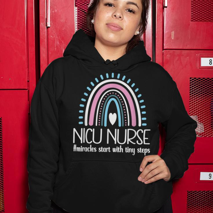 With Tiny Steps Nicu Nurse Neonatal Intensive Care Unit Women Hoodie Funny Gifts