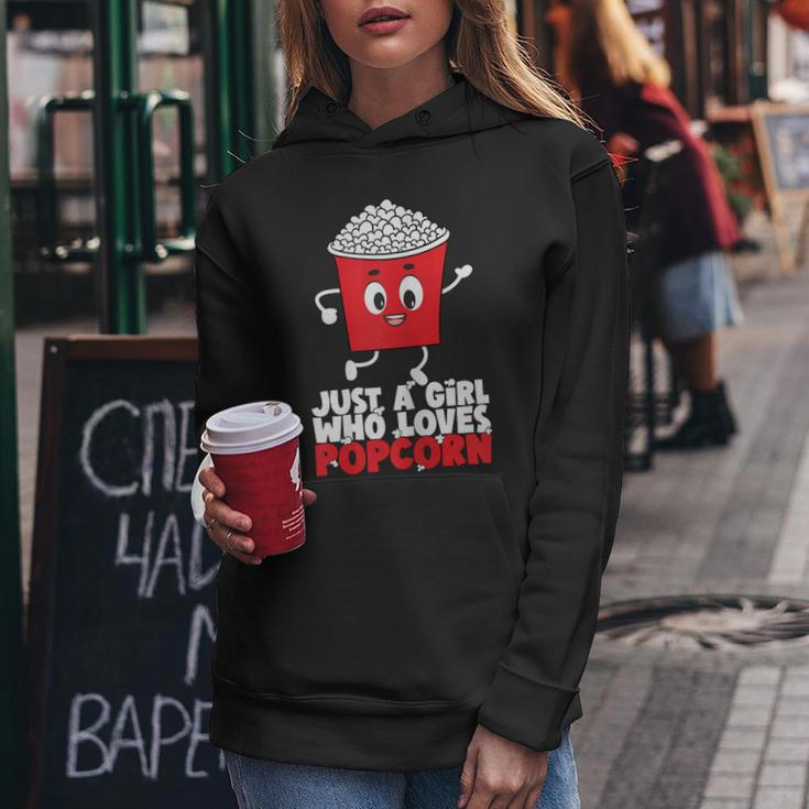 Womens Cool Just A Girl Who Loves Popcorn Girls Popcorn Lovers Women Hoodie Graphic Print Hooded Sweatshirt Personalized Gifts