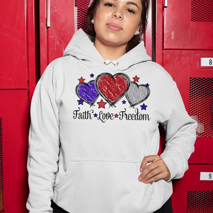 Faith Love Freedom 4Th Of July American Flag Heart Women Hoodie Funny Gifts