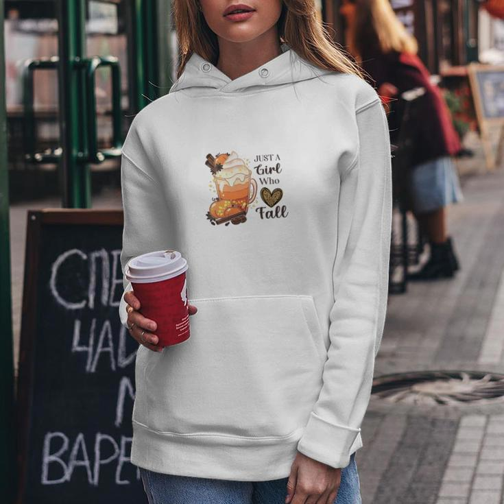 Latte Cream Just A Girl Who Loves Fall Women Hoodie Graphic Print Hooded Sweatshirt Funny Gifts